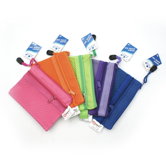 Zipper Pocket 零錢袋 螢光色系列牛津布雙拉鍊網袋 (1個(顏色隨機發貨)/5個(每色各1個))