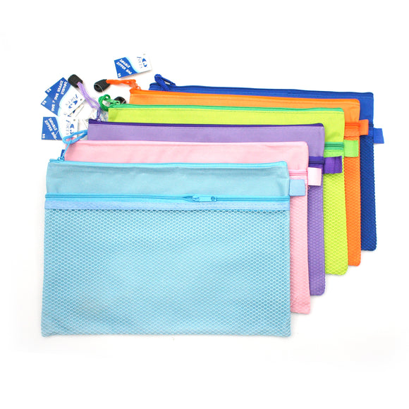 Zipper Pouch B5 螢光色系列牛津布雙拉鍊網袋 (1個(顏色隨機發貨)/6個(每色各1個))