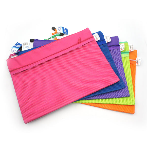 Zipper Pouch A4 螢光色系列牛津布雙拉鍊網袋 (1個 (顏色隨機發貨) 或留言註明顏色）